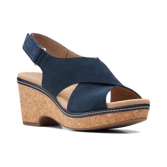 Clarks Shoes - Clarks Giselle Cove Slingback Platform Wedge Sandals, Navy Size 11 New w/Tag